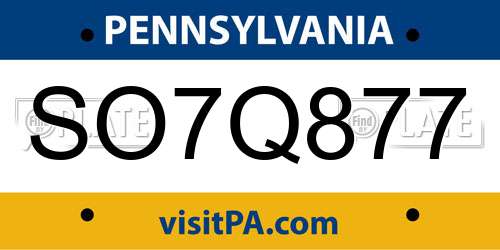 SO7Q877 Pennsylvania License Plate