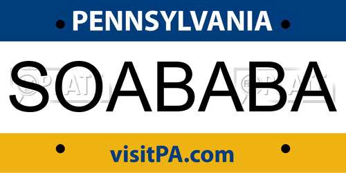 SOABABA Pennsylvania License Plate