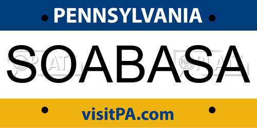 SOABASA Pennsylvania License Plate
