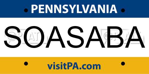 SOASABA Pennsylvania License Plate