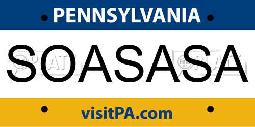 SOASASA Pennsylvania License Plate