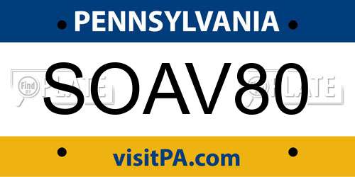 SOAV80 Pennsylvania License Plate