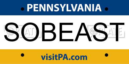 SOBEAST Pennsylvania License Plate