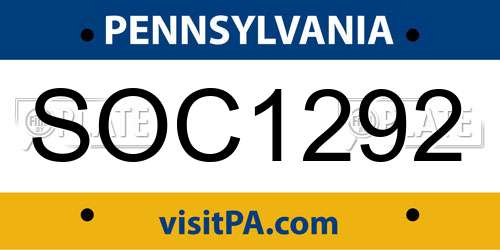 SOC1292 Pennsylvania License Plate