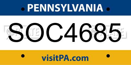 SOC4685 Pennsylvania License Plate