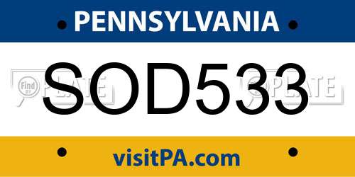 SOD533 Pennsylvania License Plate
