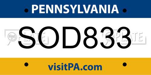 SOD833 Pennsylvania License Plate