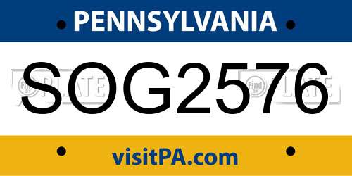 SOG2576 Pennsylvania License Plate