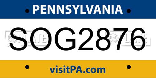SOG2876 Pennsylvania License Plate