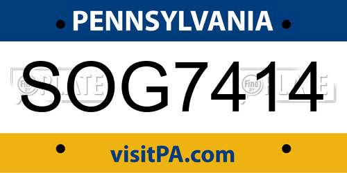 SOG7414 Pennsylvania License Plate