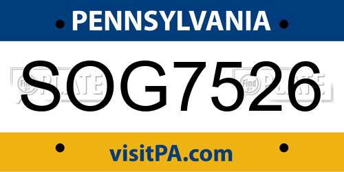 SOG7526 Pennsylvania License Plate