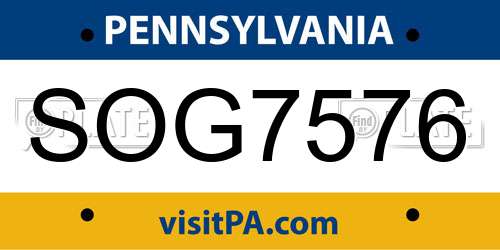 SOG7576 Pennsylvania License Plate