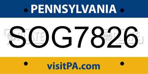 SOG7826 Pennsylvania License Plate