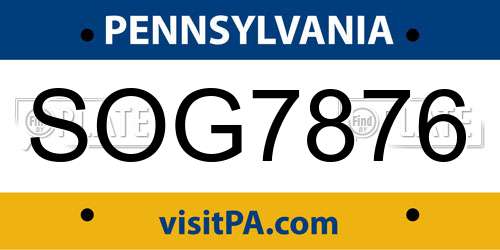 SOG7876 Pennsylvania License Plate