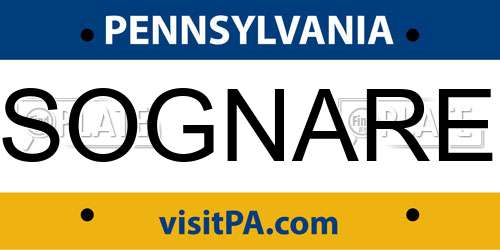 SOGNARE Pennsylvania License Plate