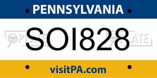 SOI828 Pennsylvania License Plate