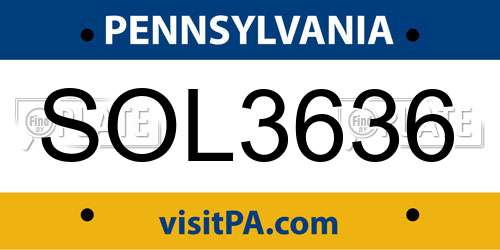 SOL3636 Pennsylvania License Plate