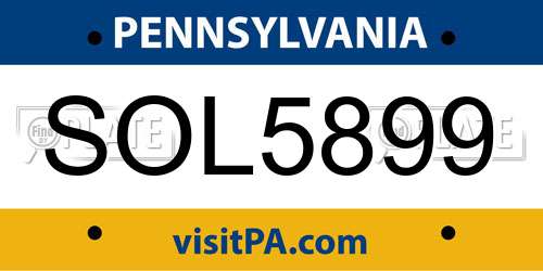 SOL5899 Pennsylvania License Plate