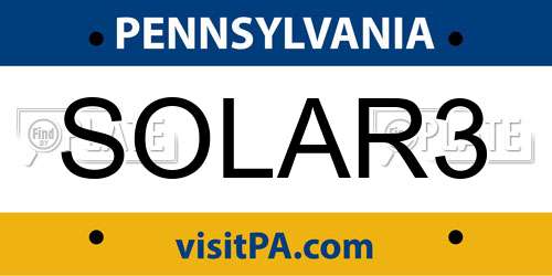 SOLAR3 Pennsylvania License Plate
