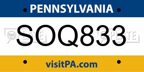 SOQ833 Pennsylvania License Plate