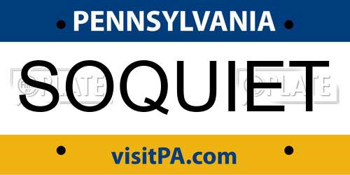 SOQUIET Pennsylvania License Plate