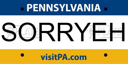 SORRYEH Pennsylvania License Plate