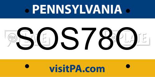SOS78O Pennsylvania License Plate