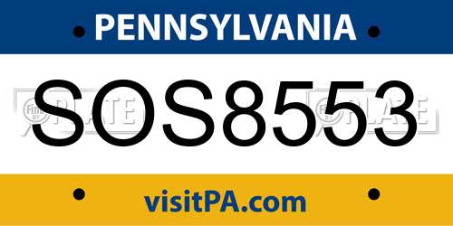 SOS8553 Pennsylvania License Plate