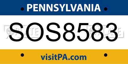 SOS8583 Pennsylvania License Plate