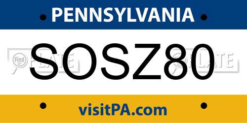 SOSZ80 Pennsylvania License Plate
