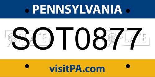 SOT0877 Pennsylvania License Plate