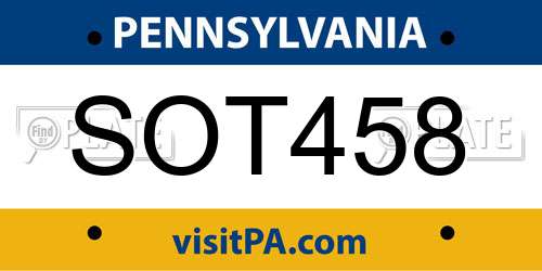 SOT458 Pennsylvania License Plate