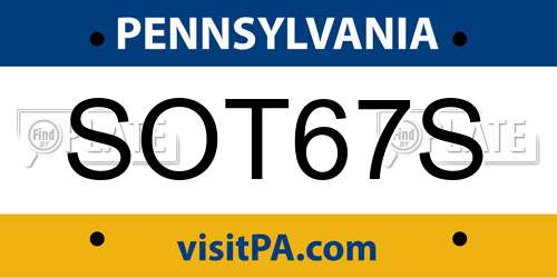 SOT67S Pennsylvania License Plate