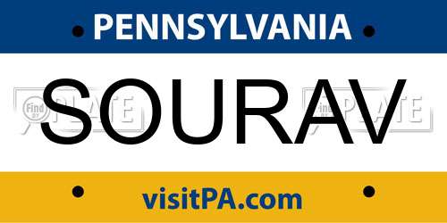 SOURAV Pennsylvania License Plate