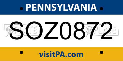 SOZ0872 Pennsylvania License Plate