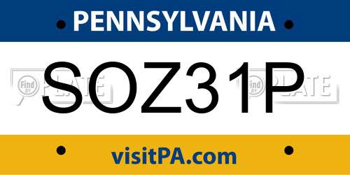 SOZ31P Pennsylvania License Plate