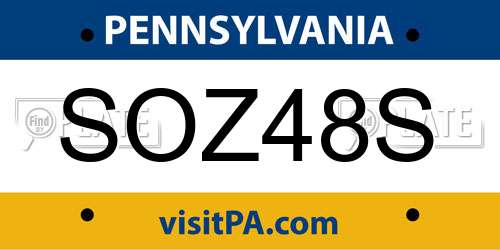 SOZ48S Pennsylvania License Plate