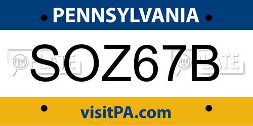 SOZ67B Pennsylvania License Plate