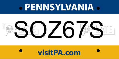 SOZ67S Pennsylvania License Plate