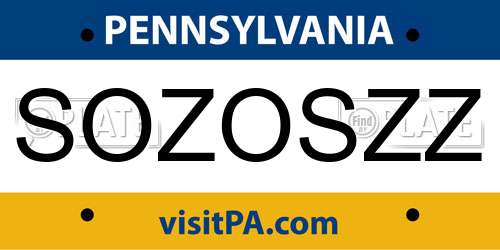 SOZOSZZ Pennsylvania License Plate