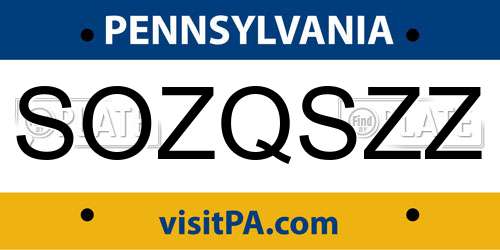 SOZQSZZ Pennsylvania License Plate