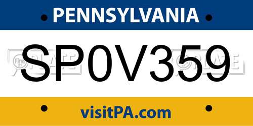 SP0V359 Pennsylvania License Plate