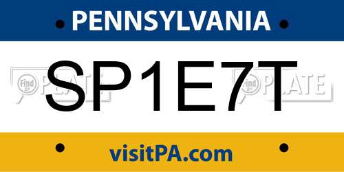 SP1E7T Pennsylvania License Plate