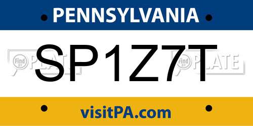 SP1Z7T Pennsylvania License Plate