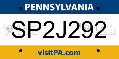 SP2J292 Pennsylvania License Plate