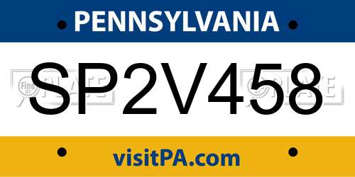 SP2V458 Pennsylvania License Plate