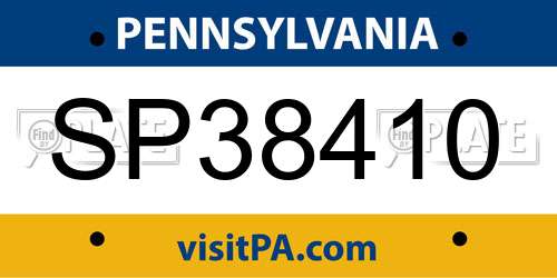 SP38410 Pennsylvania License Plate