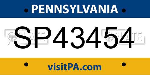 SP43454 Pennsylvania License Plate