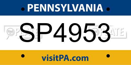 SP4953 Pennsylvania License Plate