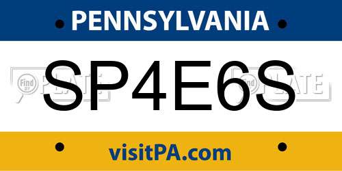 SP4E6S Pennsylvania License Plate